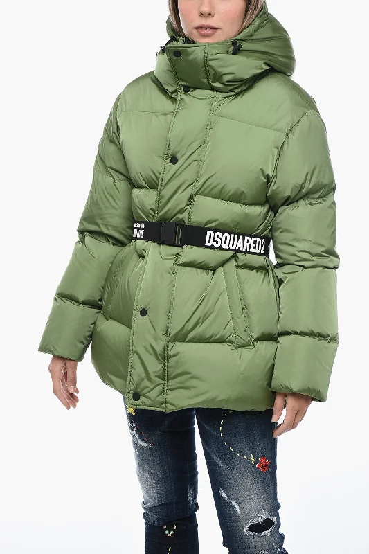 Dsquared2 Turtleneck Down Jacket with Logoed Belt