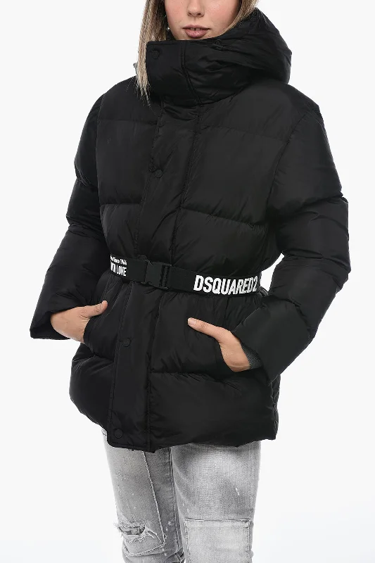 Dsquared2 Turtleneck Down Jacket with Logoed Belt