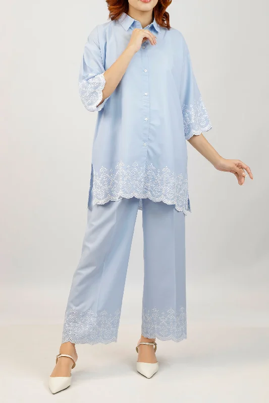 Solid Embroidered Polyester Stitched 2 Piece (Shirt/Trouser)