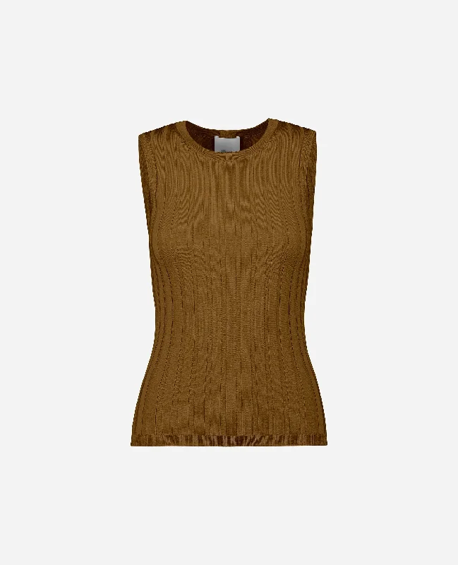 Rundhals Top aus Wolle in Beige