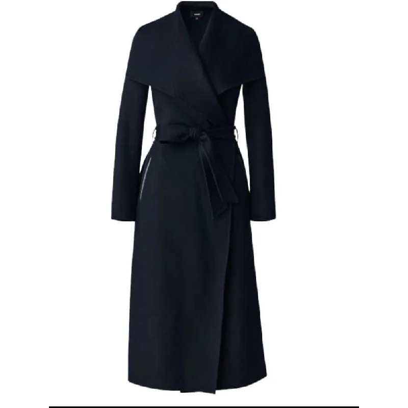 Mackage Ladies Belted Shawl Collar Relaxed Fit Light Wool Coat Black