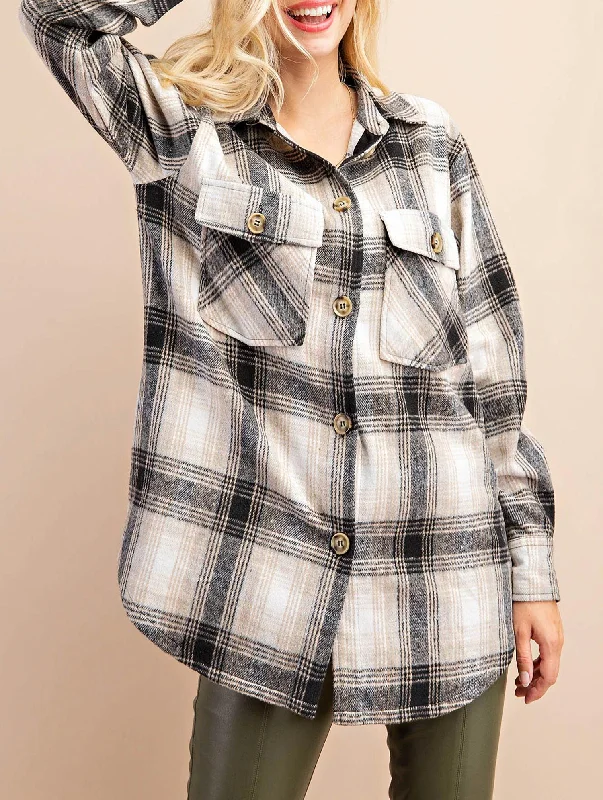 Plaid Shirt Jacket In Black/tan