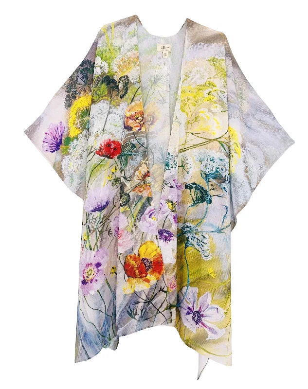 JC071028 Yellow-Purple Multicolor Floral Painting Kimono