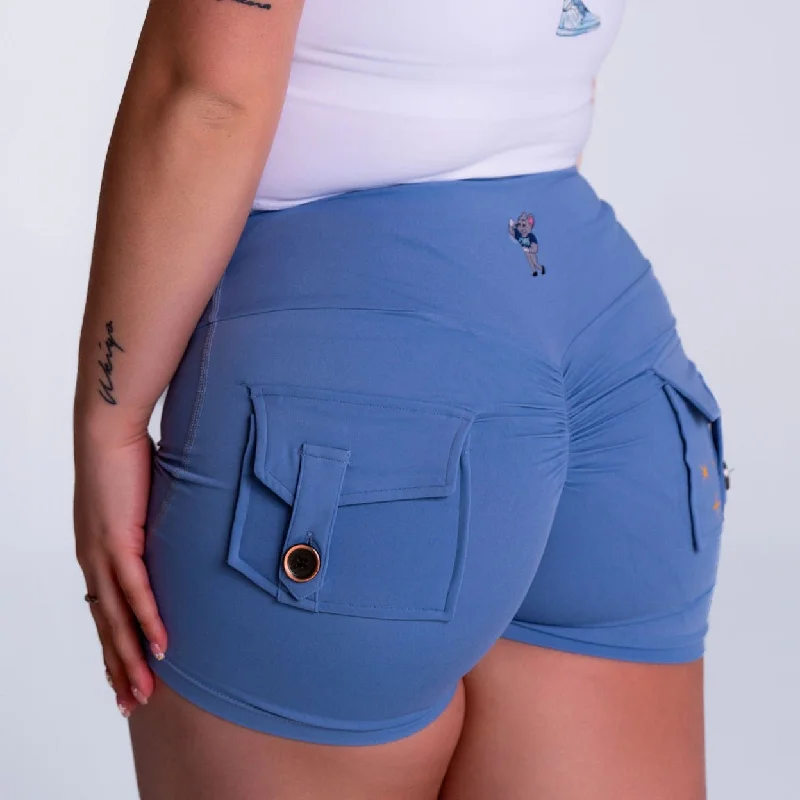 ENCHANTED BLUE-POCKET SCRUNCH SHORTS -4" INSEAM