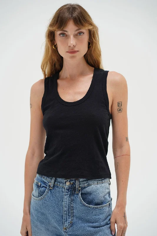 Deep U Cotton Tank - Black