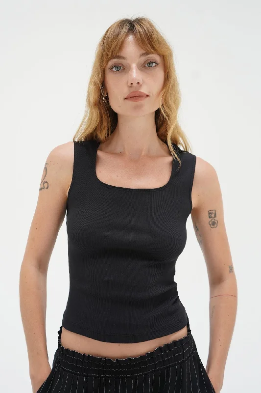 Ballet Cotton Rib Scoop Tank - Black