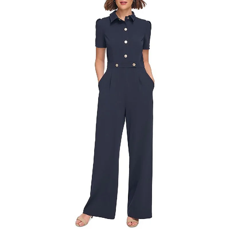 Womens Button Front Zipper Closure Jumpsuit