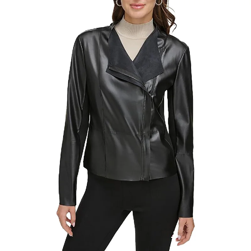 Womens Faux Leather Short Motorcycle Jacket