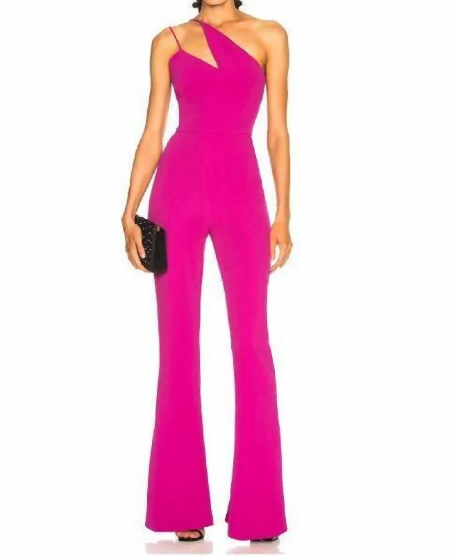 Nikkita One Shoulder Flared Leg Jumpsuit In Pink