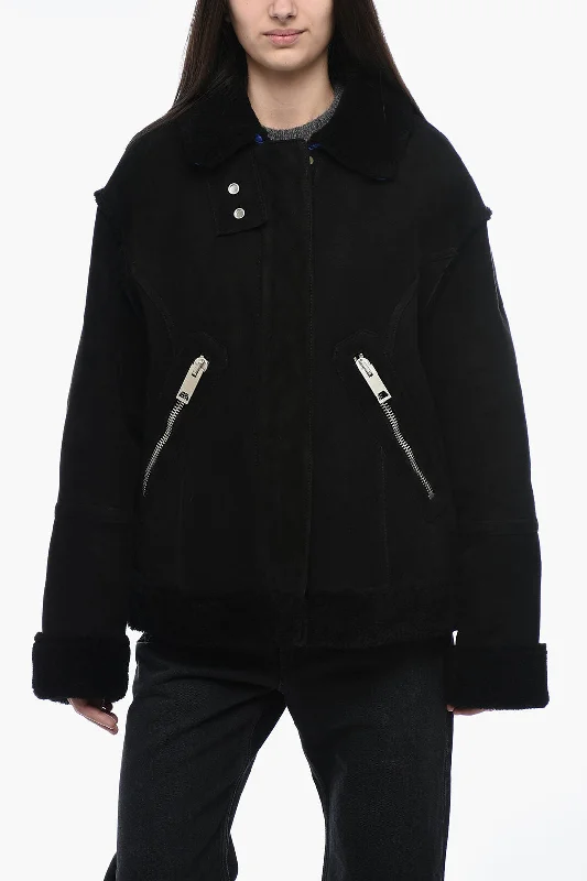 Off-White Leather Jacket with Shearling Detailing