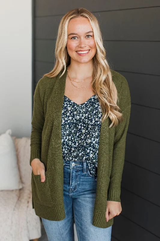 Keeping Cozy Open Front Cardigan- Olive