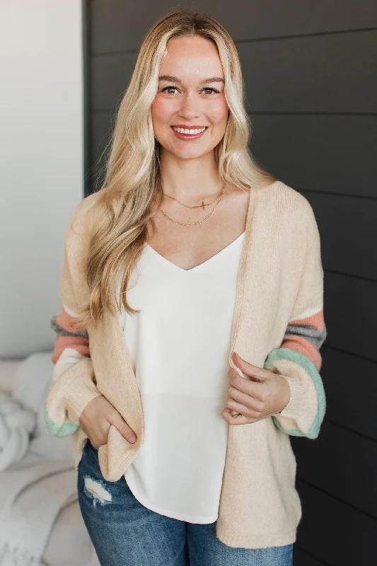 Looking Fantastic Color Block Cardigan- Natural