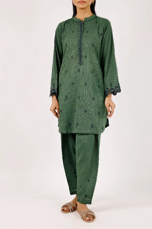 Solid Embroidered Zari Filament Stitched 2 Piece (Shirt/Trouser)