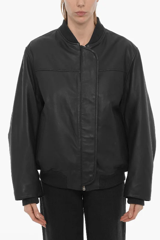 Remain Leather Bomber Jacket with Hidden Closure