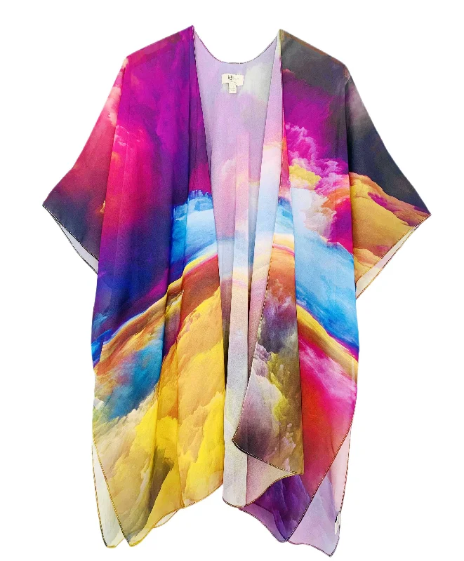 JC070991 Purple-Blue Multicolors Clouds Kimono