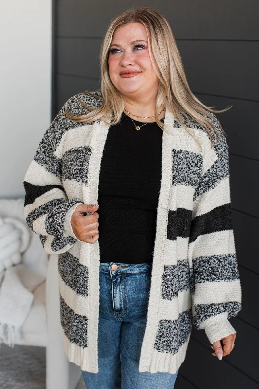 Embracing The Best Striped Cardigan- Black & Ivory