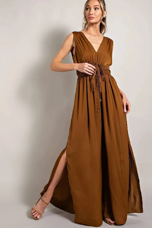 Take Center Stage Jumpsuit In Brown