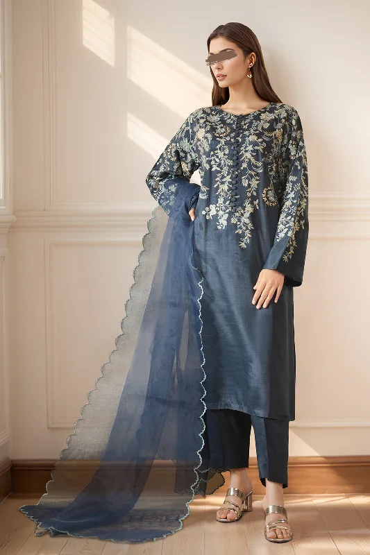 Luxury Pret Embroidered Raw Silk Stitched 2 Piece (Shirt/Trouser)