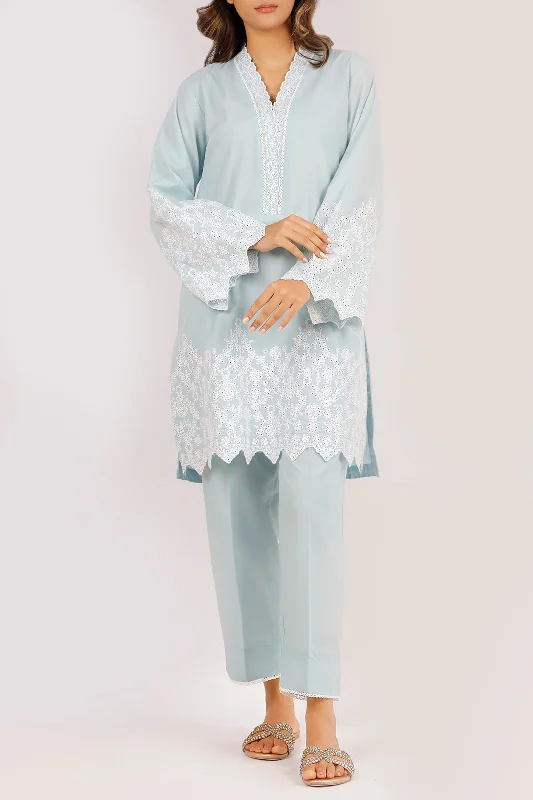 Solid Embroidered Polyester Stitched 2 Piece (Shirt/Trouser)