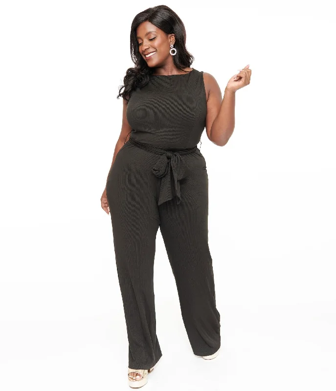 Unique Vintage Plus Size 1950s Black Boat Neck Jumpsuit