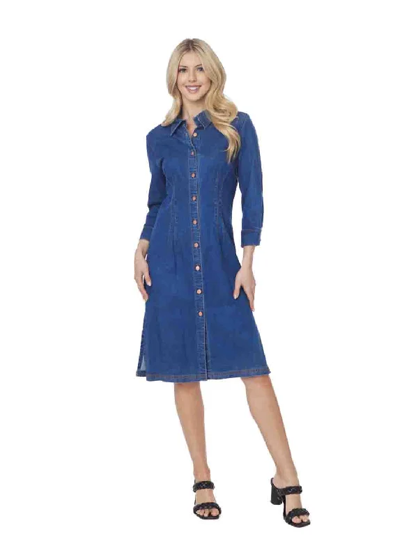 Tianello TENCEL™ Cotton Stretch "Denim" Long Duster "Daphne" Shirt Dress