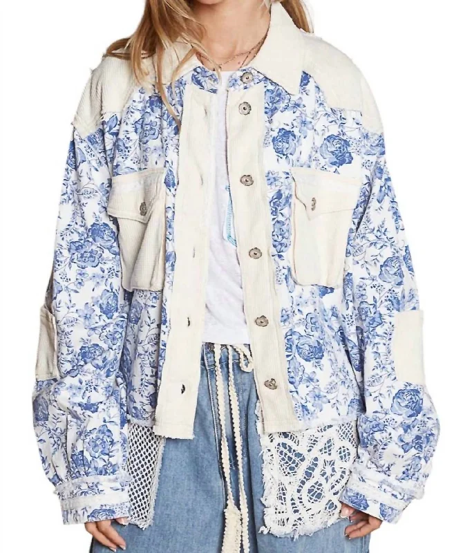 The Wildflower Jacket In Ivory/blue