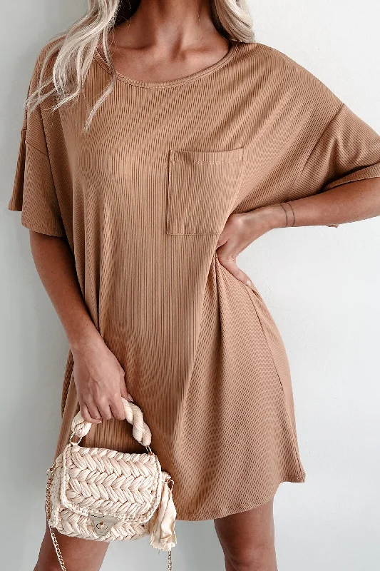 Ribbed T-Shirt Dress (Warm Caramel)