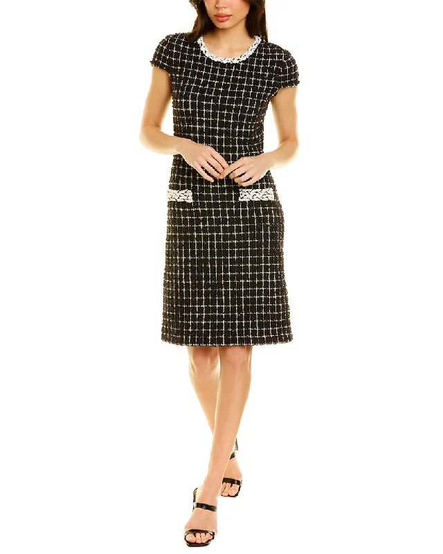 St. John Windowpane Tweed Midi Dress