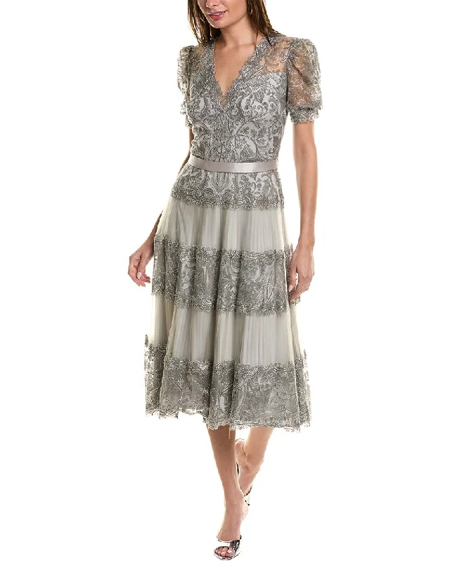 Tadashi Shoji Embroidered Lace Midi Dress