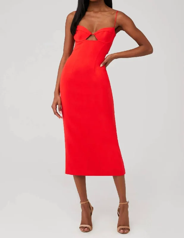 Vienna Midi Dress In Fire Red