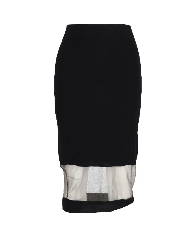 Alexander Mcqueen Fine Knit Midi Skirt in Black Wool