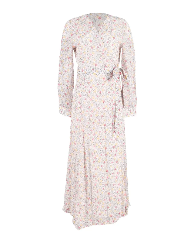 Ganni Floral-Print Long-Sleeve Wrap Maxi Dress in Multicolor Viscose