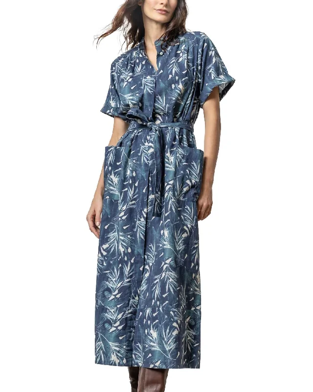 Maxi Button Down Dress In Petrol/ivory Print