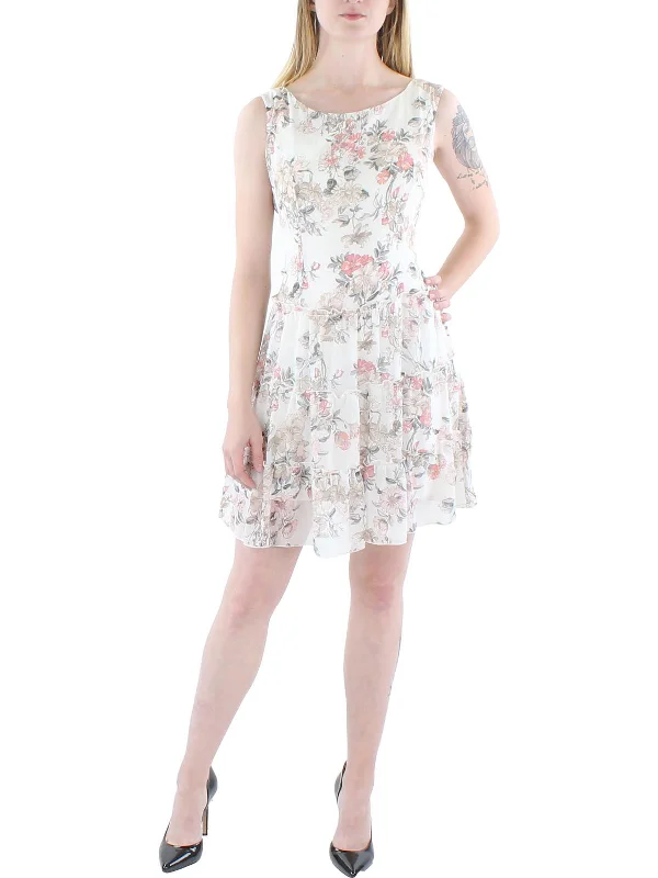 Petites Womens Floral Print Above Knee Mini Dress