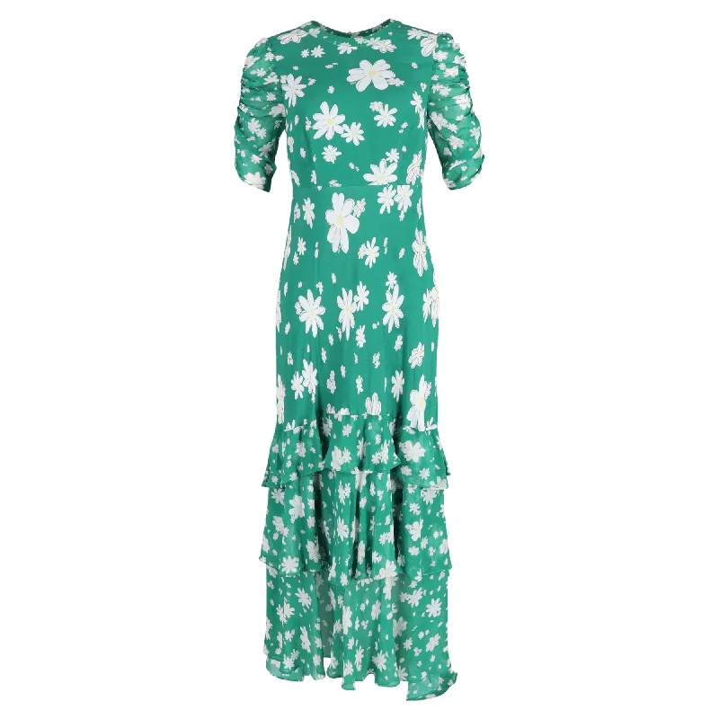 Rixo Floral Layered Maxi Dress in Green Viscose