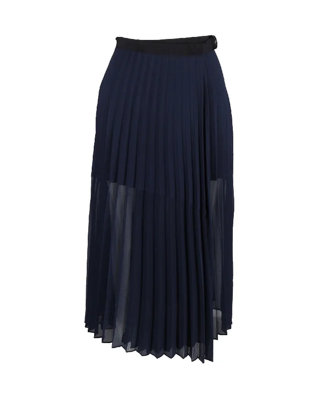 Sandro Pleated Skirt in Navy Blue Polyester