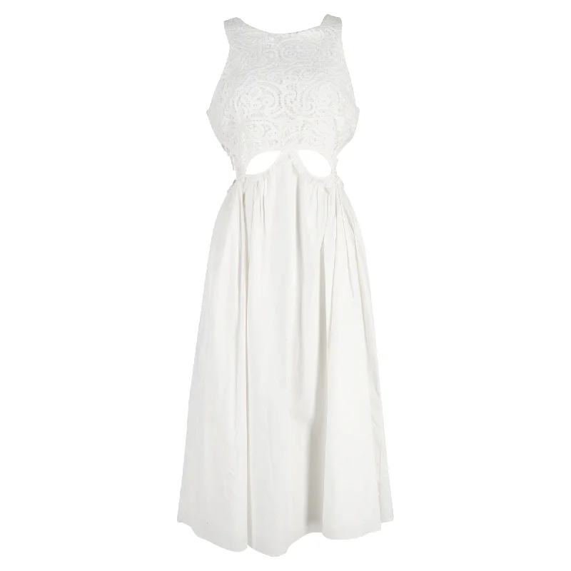 Self-Portrait Lace-Trimmed Cutout Maxi Dress in White Cotton