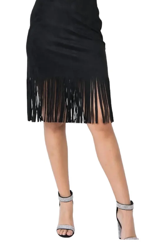 Suede Fringed Mini Skirt In Black