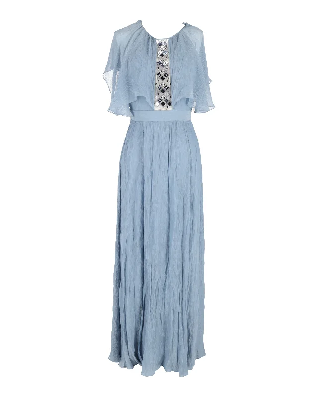 Temperley London Embellished Maxi Dress in Light Blue Silk