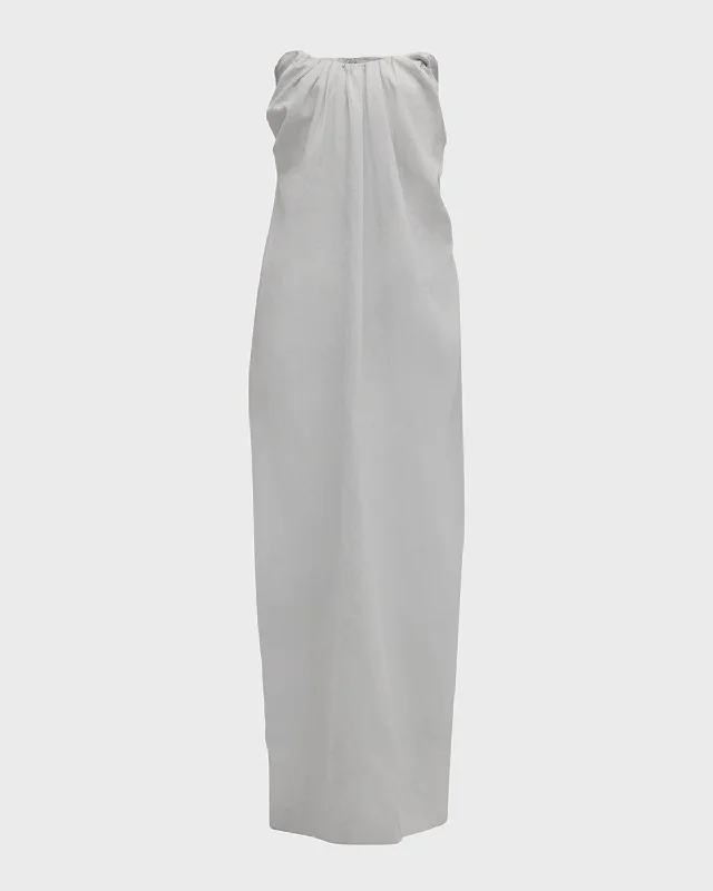 Tucked Strapless Linen Maxi Dress