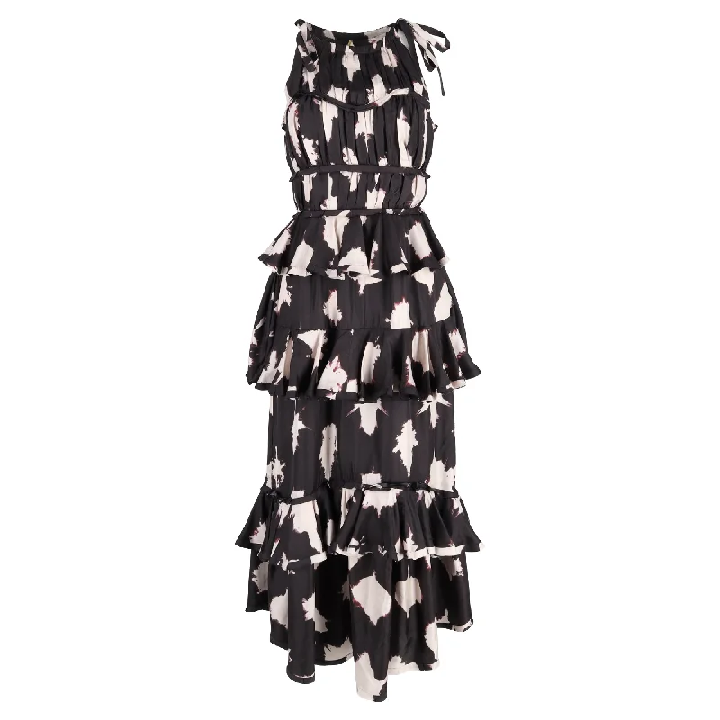 Ulla Johnson Serafina Tiered Polka Dot Maxi Dress in Black Silk