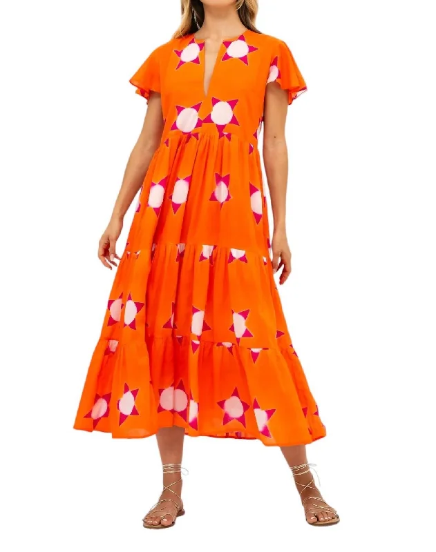 V Neck Maxi Dress In Mela Orange