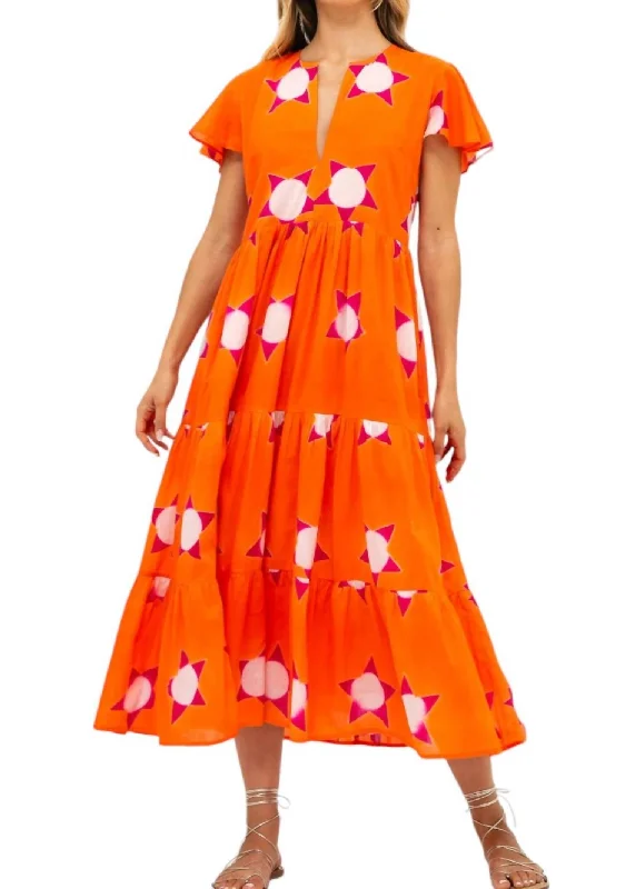 V Neck Maxi Dress In Mela Orange