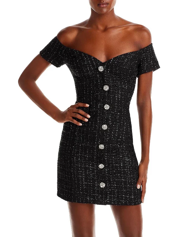 Womens Boucle Metallic Mini Dress