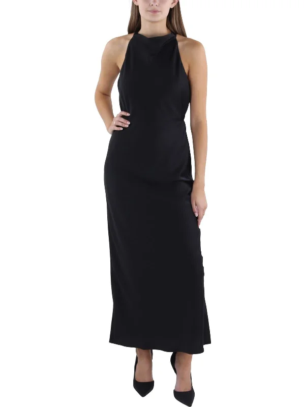 Womens Cowl Neck Tea Length Maxi Dress