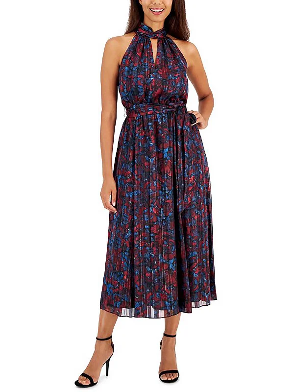 Womens Floral Print Elastic Waistband Maxi Dress