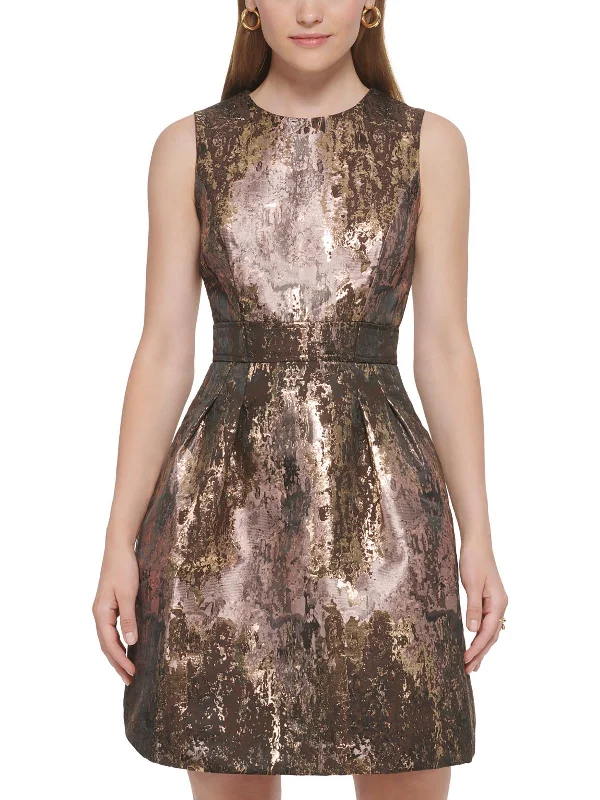 Womens Metallic Mini Fit & Flare Dress