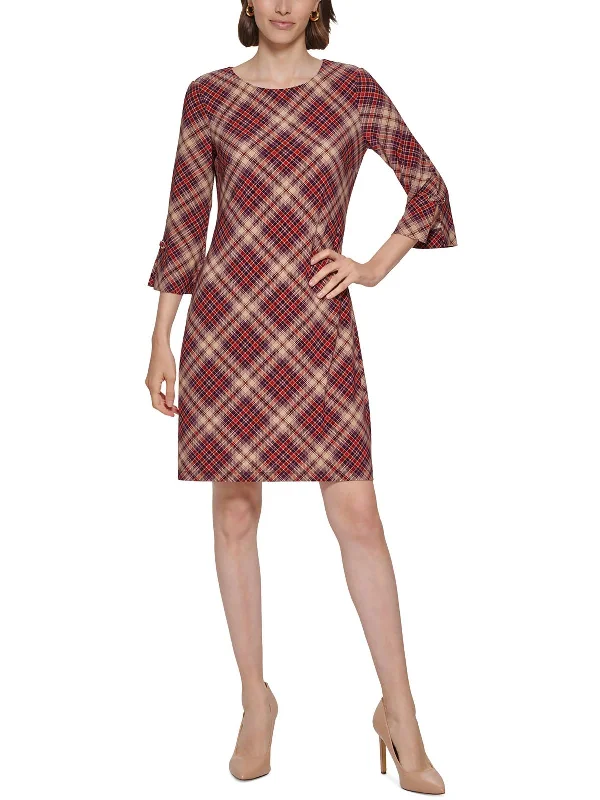 Womens Plaid Mini Sheath Dress