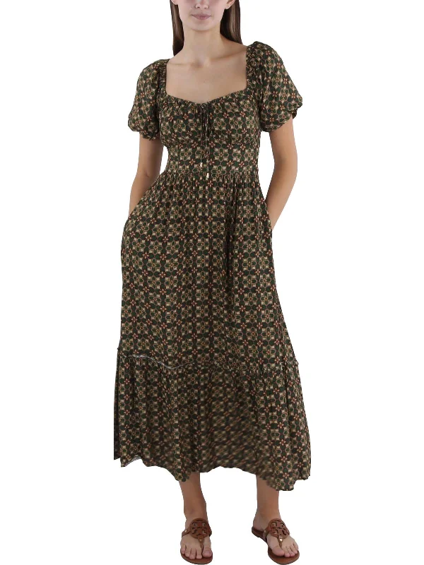 Womens Printed Tea Length Maxi Dress