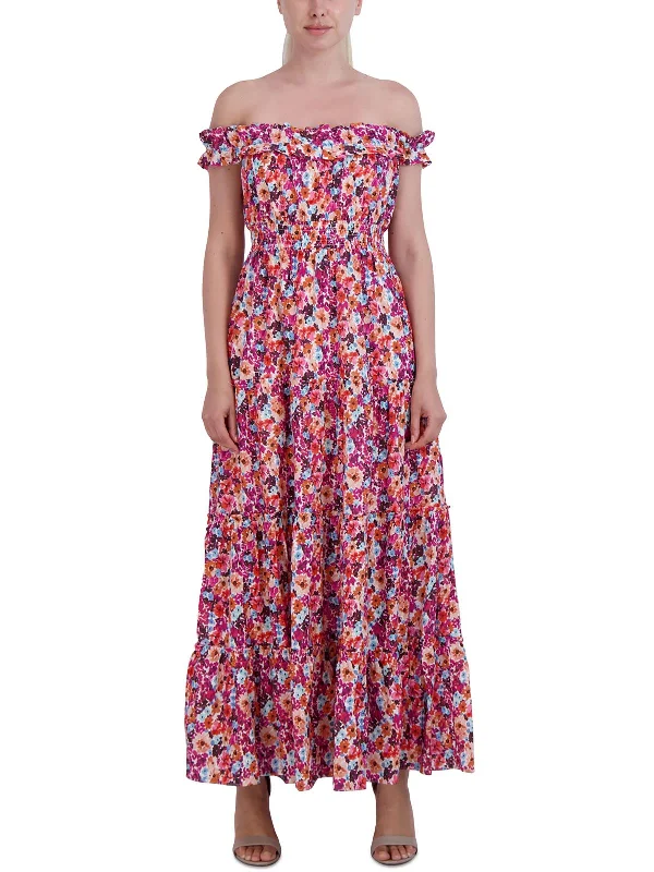 Womens Tea-Length Smocked Maxi Dress